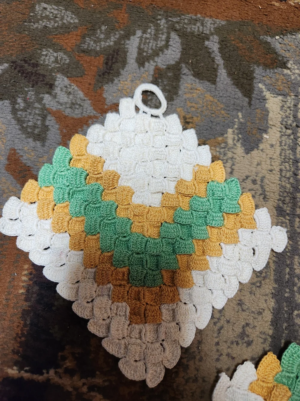 Handmade White, Yellow & Green Crochet Pot Holders - Set of 2